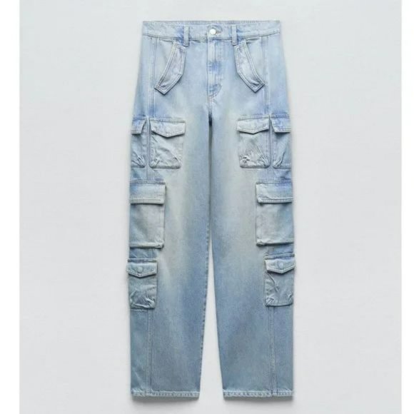 ZARA ZW MID-RISE BAGGY CARGO JEANS